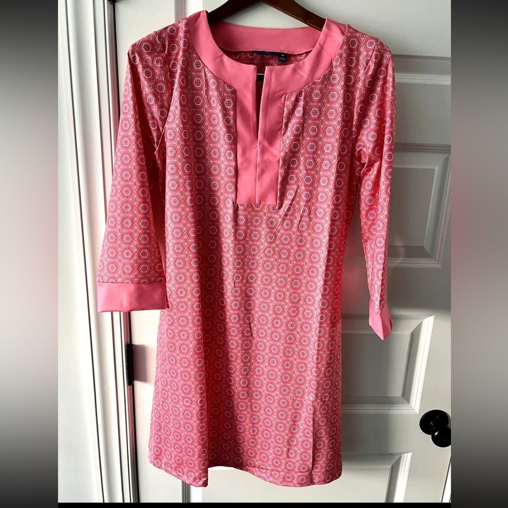 Cabana Life Women UPF 50 Cover Up Tunic pink Dress size MEDIUM NWT 3/4 Sleeve